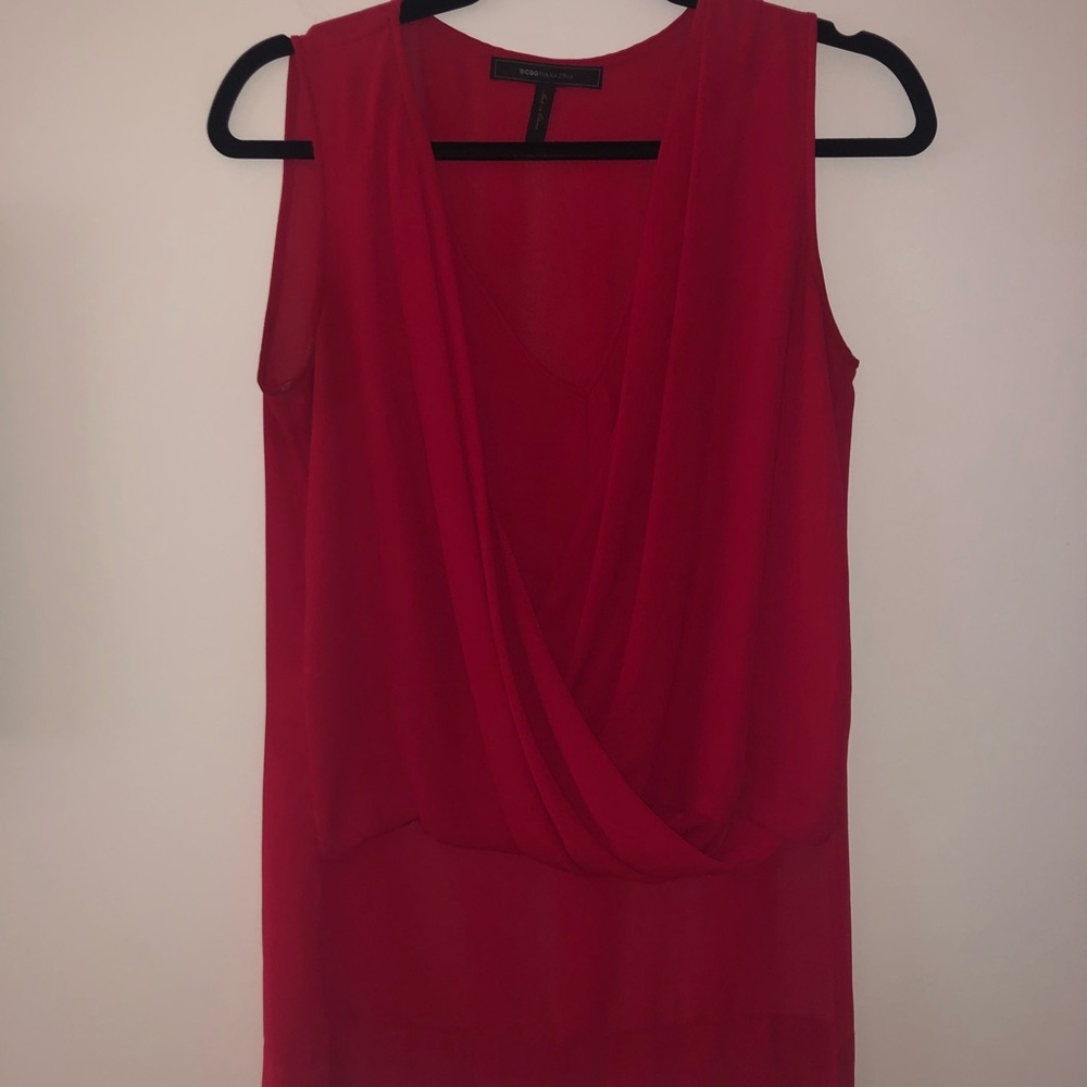 XS BCBG MaxAzria Red Cleavage Top